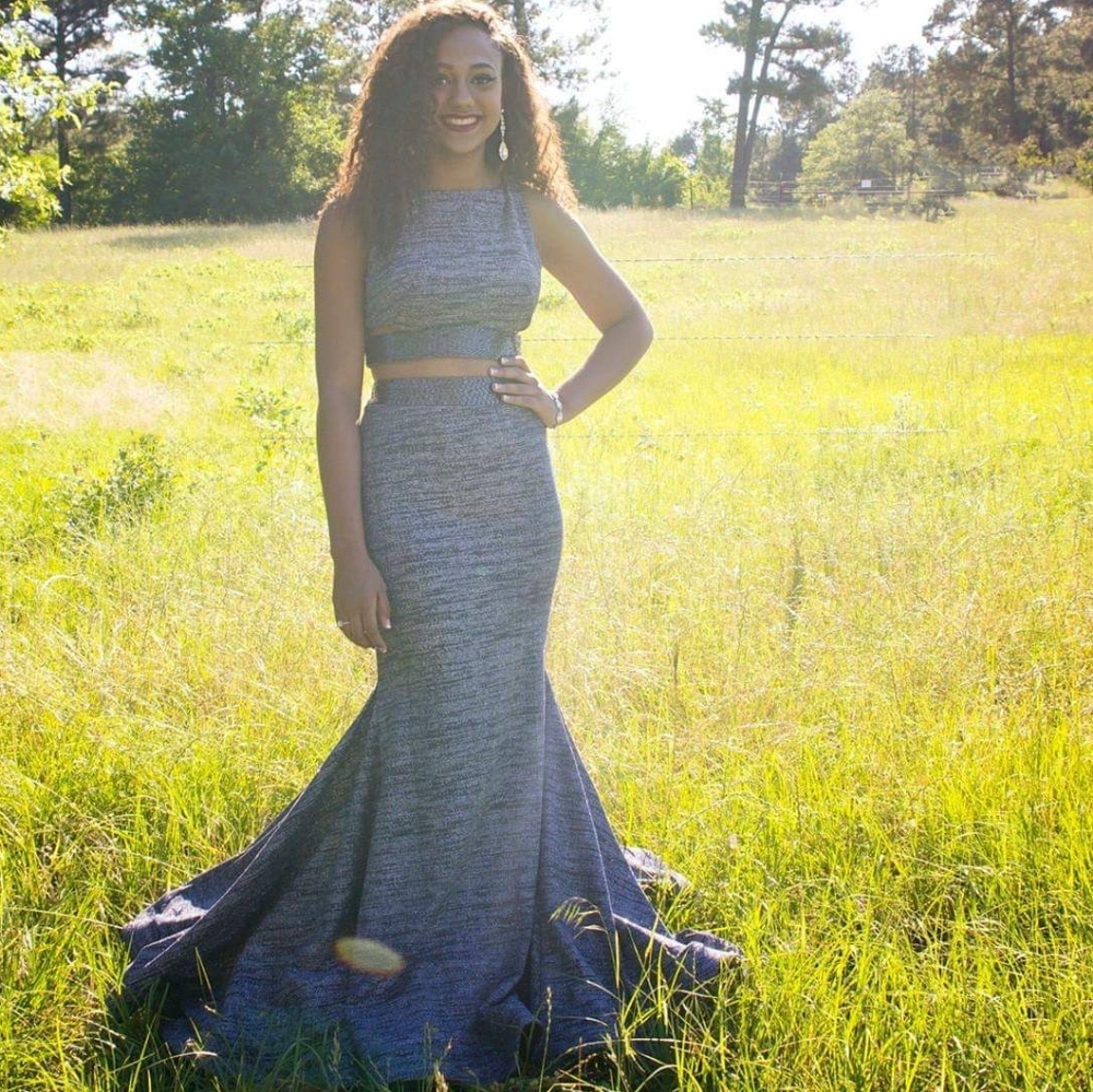 JOVANI 2 PIECE MERMAID GOWN STEEL GREY